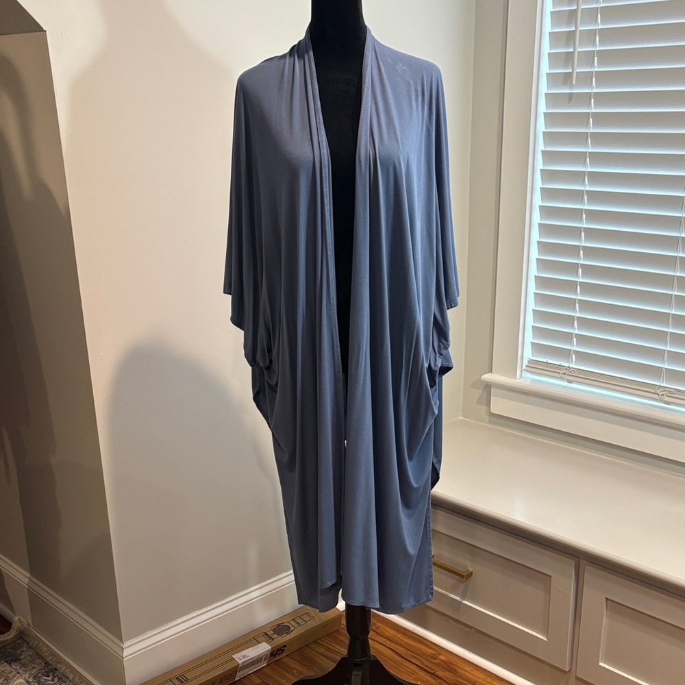 LOGO by Lori Goldstein Soft Blue Open Cardigan